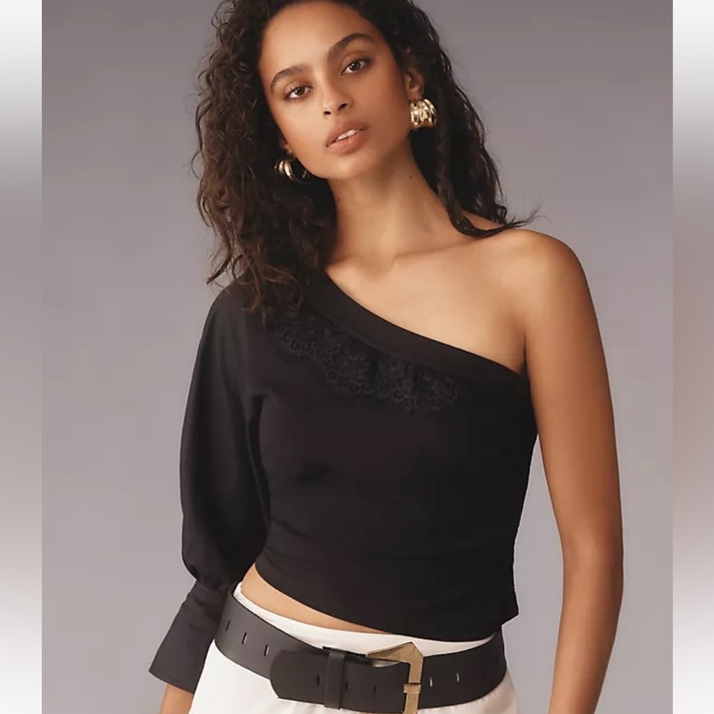 Anthropologie one shoulder puff sleeve top